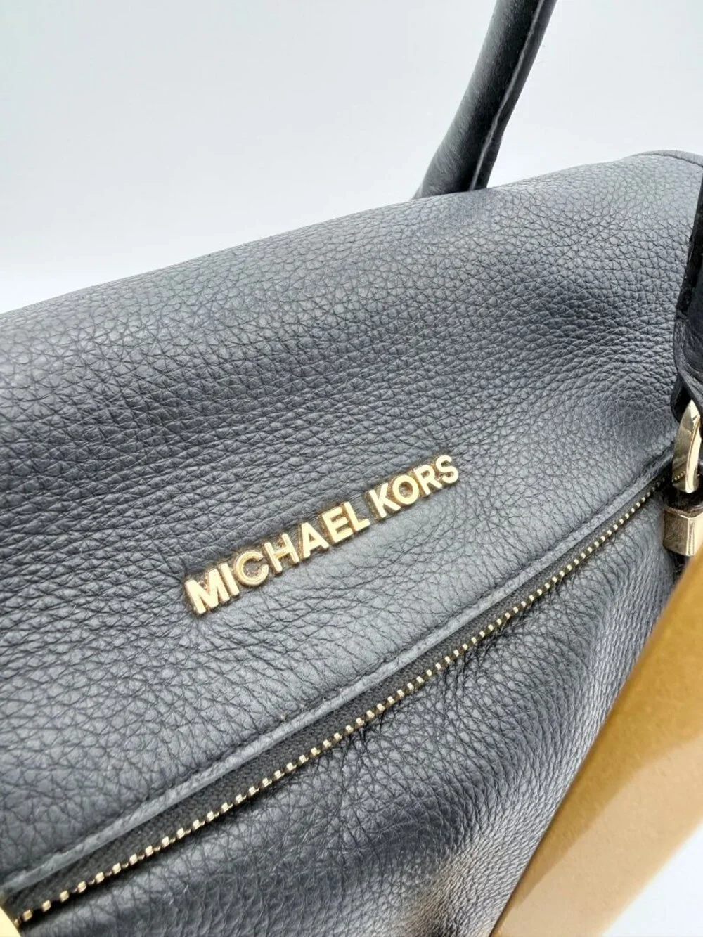 Michael Kors Women’s Black Pebbled Leather Satchel Bag  Tassel & Gold Hardware